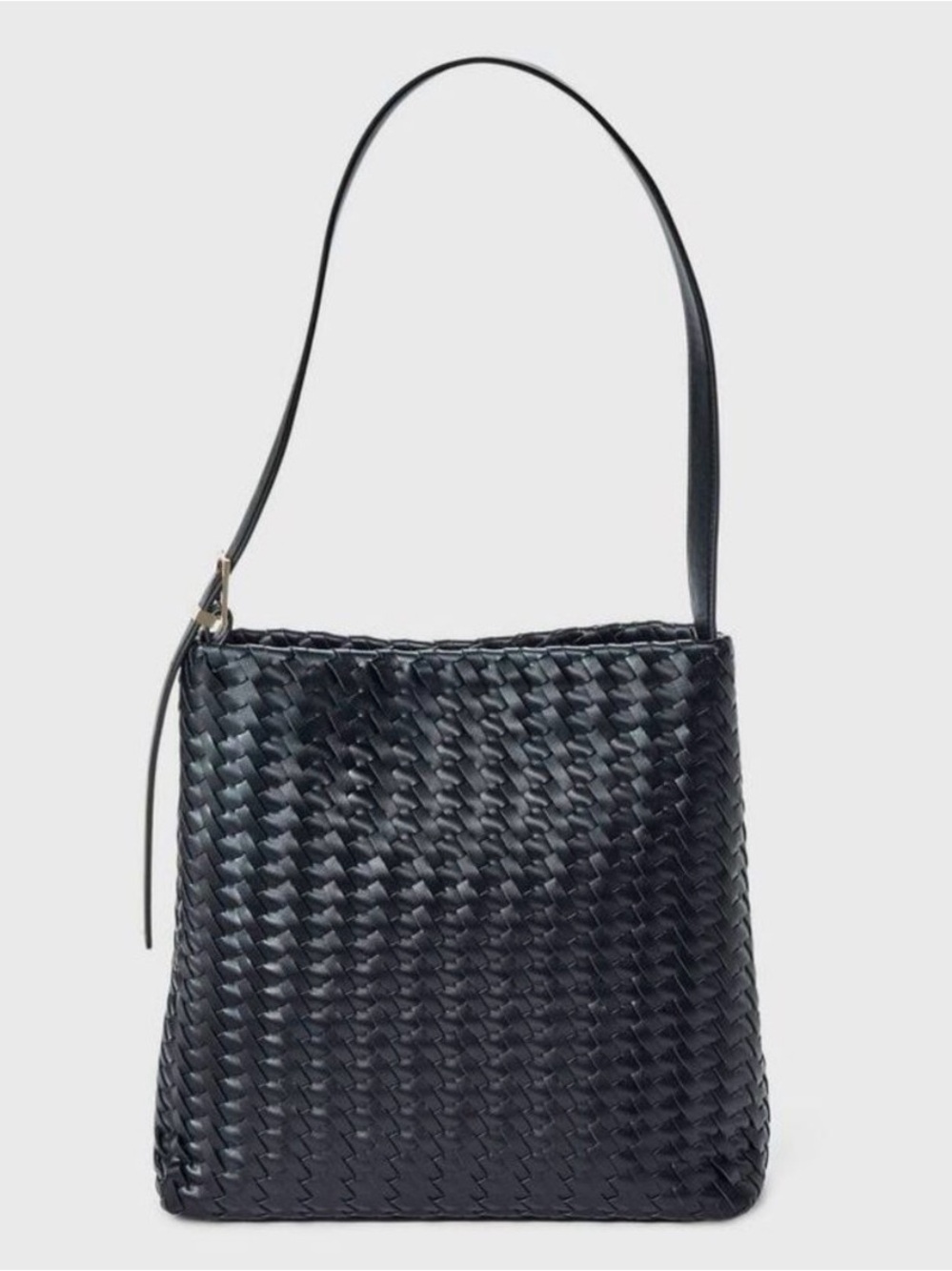 Woven Faux Leather Shoulder Bag in Black with Gold Hardware *NEW